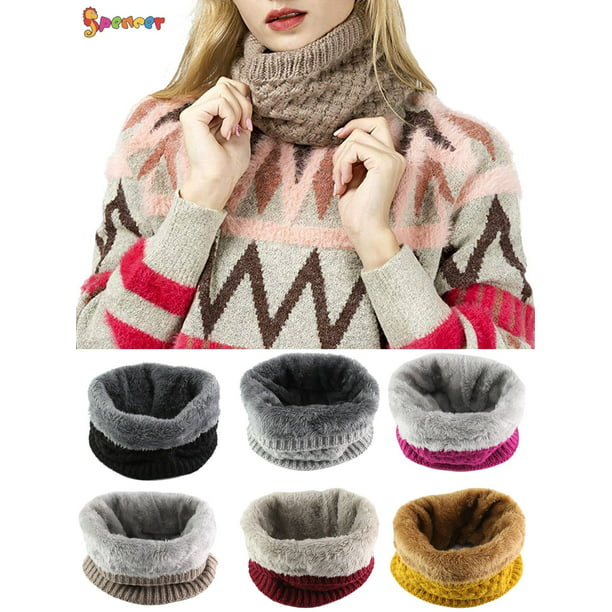 Scarf Winter Fall Double-Layer Solid Color Neck Warm Knit Fleece Lined Circle Loop Scarves for Women Men Kids 